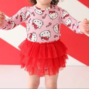 Posh Peanut x Hello Kitty® Candy Cane Long Sleeve Tulle Skirt Bodysuit 6-12 Mon